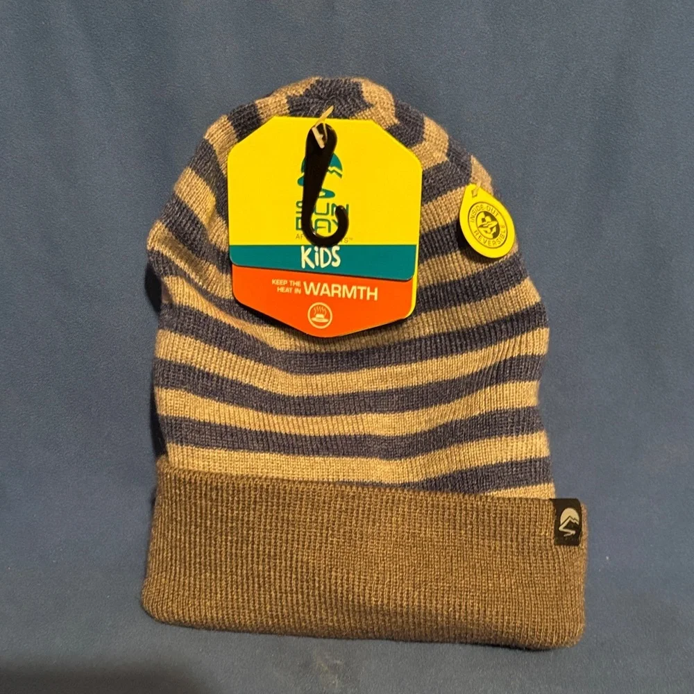 Kids Striped Knit Beanie - Blue & Tan by Quiksilver